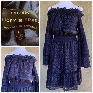 “Lucky Brand” Navy Jacquard Weave Metallic Threads